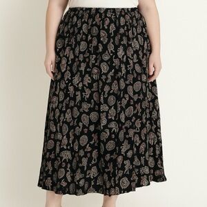 Vintage Sun River Black Kokopelli Western Boho Maxi Skirt Plus 1X Crinkle Rayon